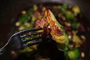 Brussels Sprouts with bacon cheddar and almonds